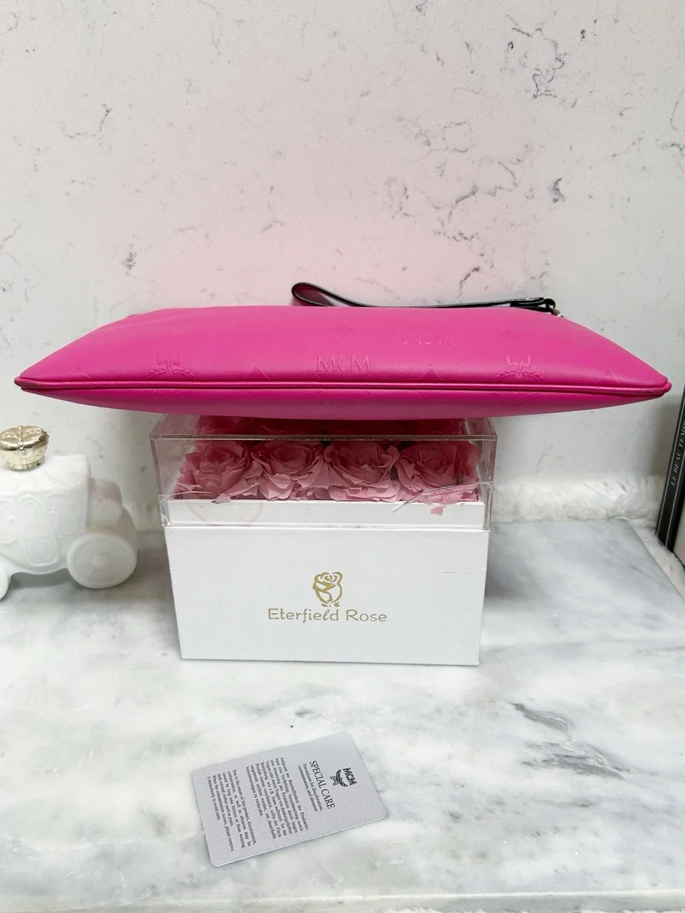 Authentic MCM Barbie Pink XL Wristlet Pouch / Clutch Bag